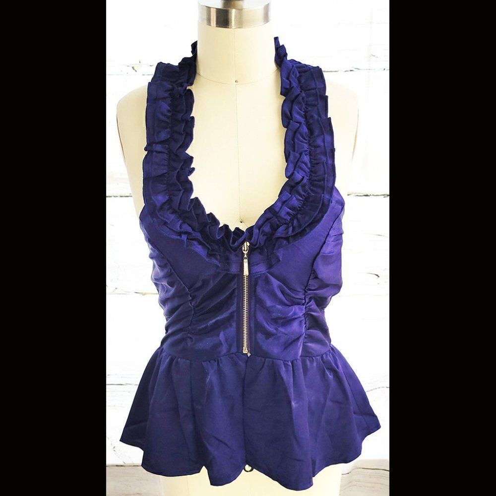 Lydia royal blue frilly halter ruffle top NWT